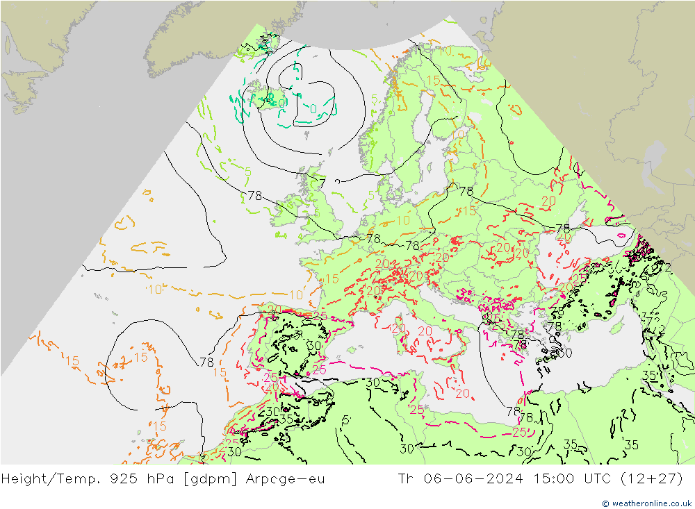 Height/Temp. 925 hPa Arpege-eu Th 06.06.2024 15 UTC