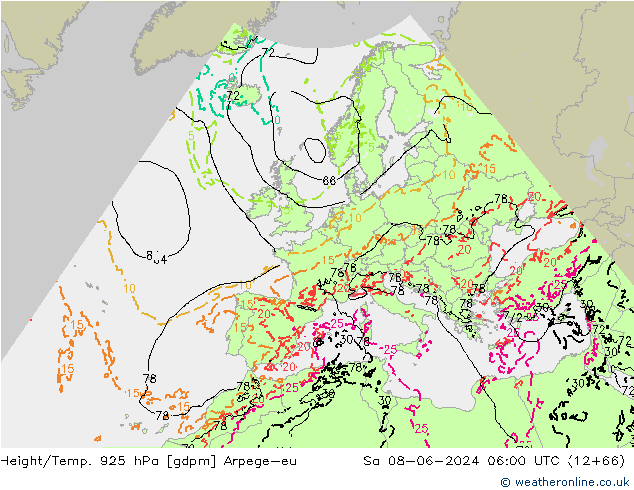 Géop./Temp. 925 hPa Arpege-eu sam 08.06.2024 06 UTC