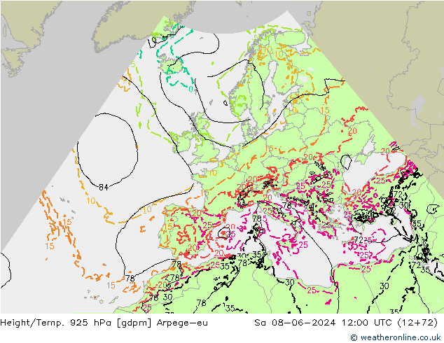 Height/Temp. 925 гПа Arpege-eu сб 08.06.2024 12 UTC