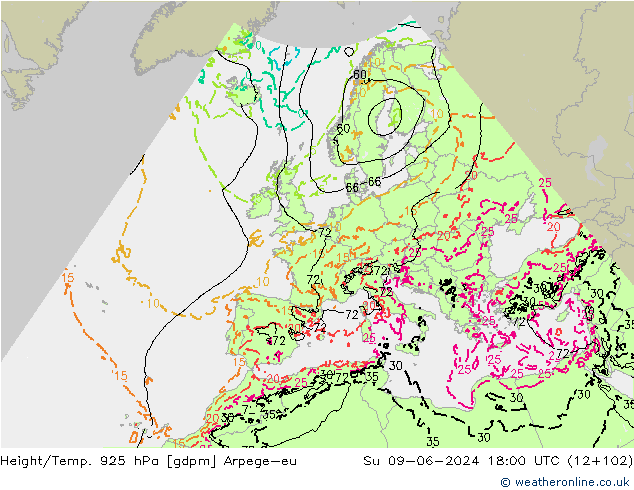 Hoogte/Temp. 925 hPa Arpege-eu zo 09.06.2024 18 UTC