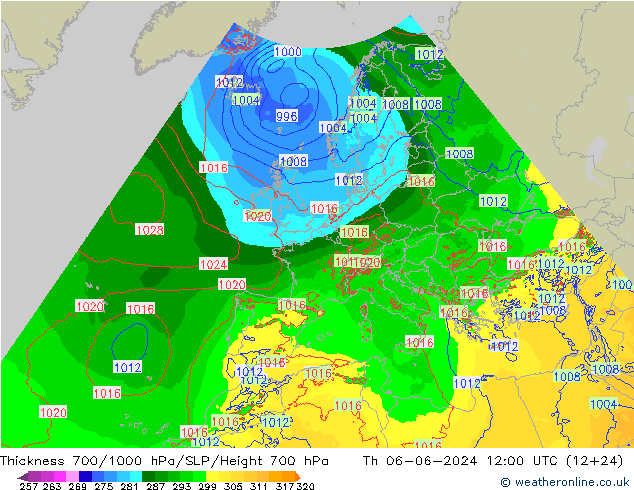 700-1000 hPa Kalınlığı Arpege-eu Per 06.06.2024 12 UTC