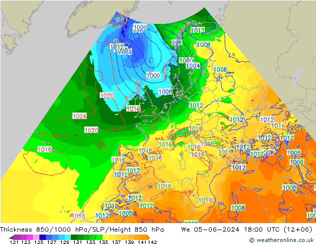 Thck 850-1000 hPa Arpege-eu We 05.06.2024 18 UTC