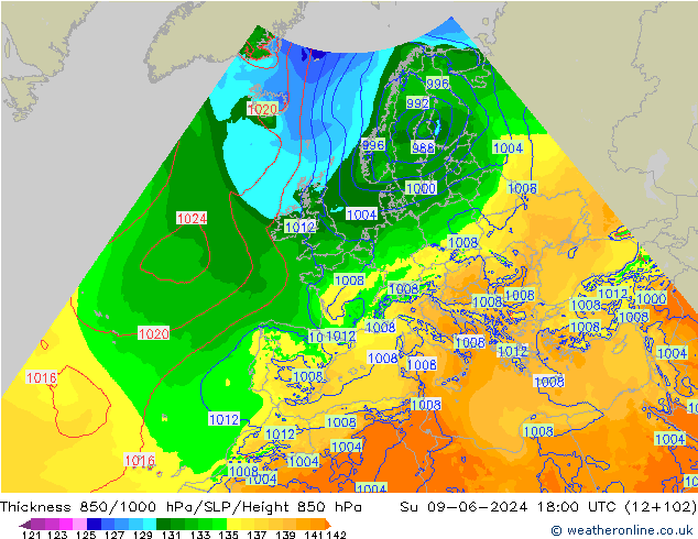 Thck 850-1000 hPa Arpege-eu Ne 09.06.2024 18 UTC