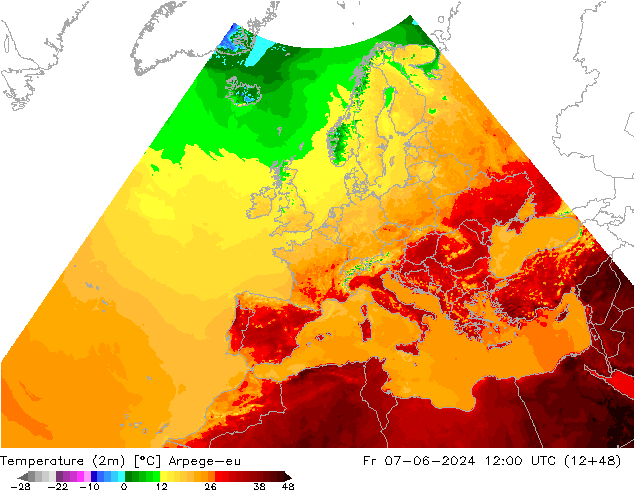 Temperature (2m) Arpege-eu Fr 07.06.2024 12 UTC