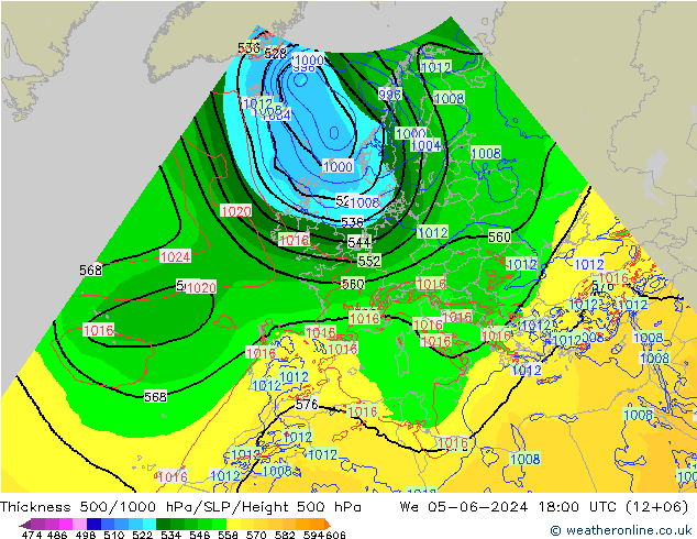 Schichtdicke 500-1000 hPa Arpege-eu Mi 05.06.2024 18 UTC