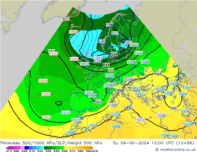 500-1000 hPa Kalınlığı Arpege-eu Paz 09.06.2024 12 UTC