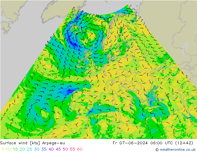 Surface wind Arpege-eu Fr 07.06.2024 06 UTC