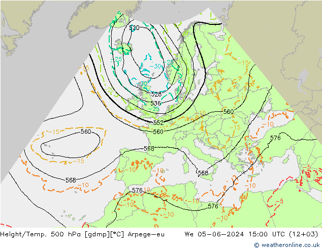 Yükseklik/Sıc. 500 hPa Arpege-eu Çar 05.06.2024 15 UTC