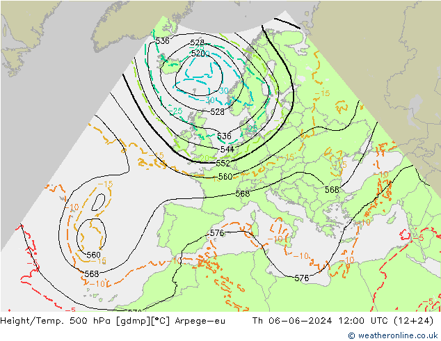 Height/Temp. 500 hPa Arpege-eu czw. 06.06.2024 12 UTC