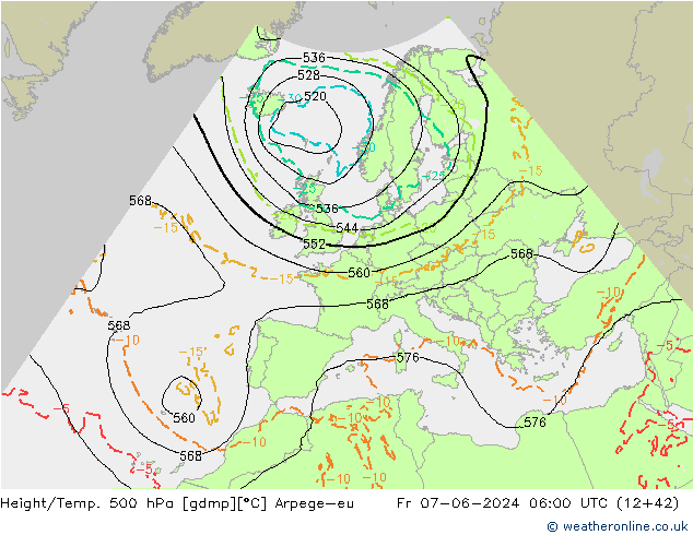 Height/Temp. 500 hPa Arpege-eu Pá 07.06.2024 06 UTC