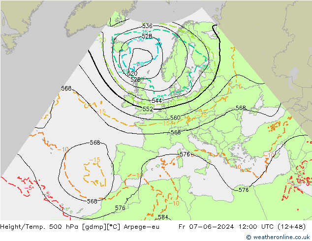 Height/Temp. 500 hPa Arpege-eu  07.06.2024 12 UTC