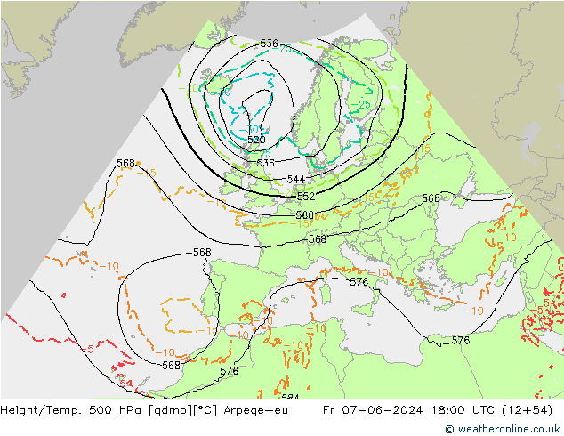 Yükseklik/Sıc. 500 hPa Arpege-eu Cu 07.06.2024 18 UTC