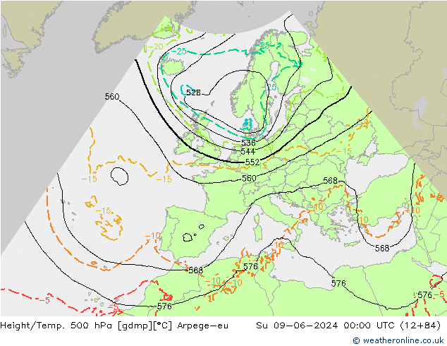 Height/Temp. 500 hPa Arpege-eu  09.06.2024 00 UTC