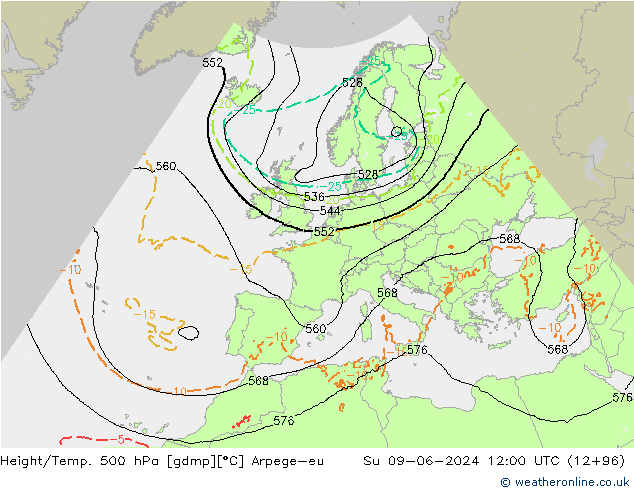 Height/Temp. 500 hPa Arpege-eu Su 09.06.2024 12 UTC