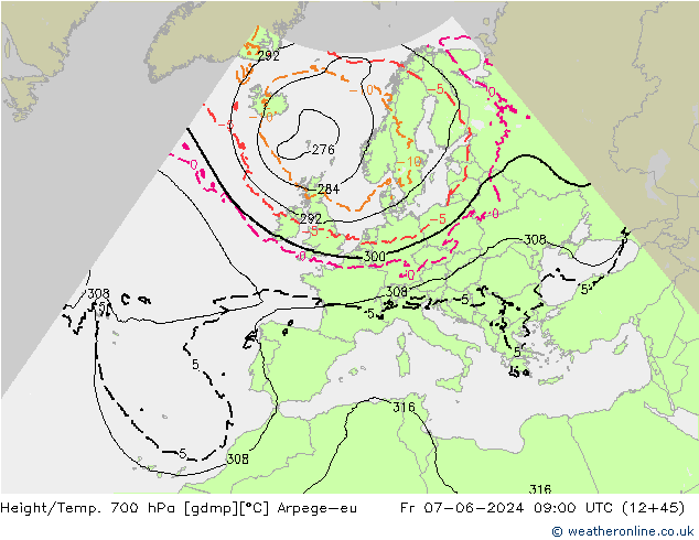 Height/Temp. 700 hPa Arpege-eu Fr 07.06.2024 09 UTC