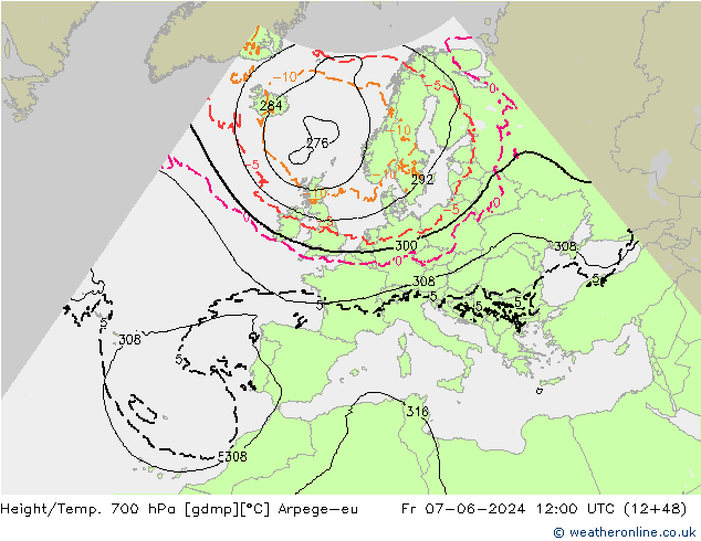 Height/Temp. 700 hPa Arpege-eu Fr 07.06.2024 12 UTC