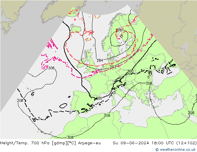 Height/Temp. 700 hPa Arpege-eu nie. 09.06.2024 18 UTC