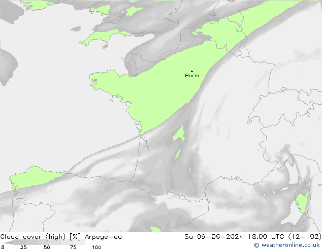 Bulutlar (yüksek) Arpege-eu Paz 09.06.2024 18 UTC