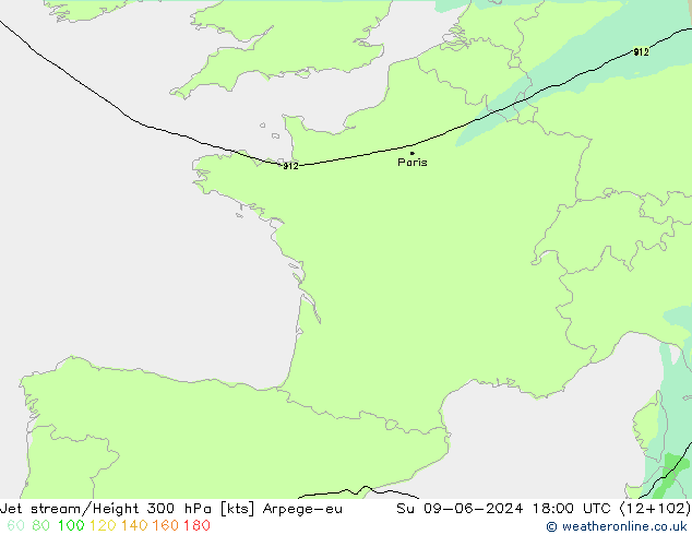 Jet stream/Height 300 hPa Arpege-eu Su 09.06.2024 18 UTC