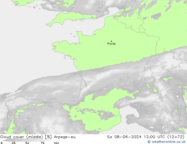 Bewolking (Middelb.) Arpege-eu za 08.06.2024 12 UTC