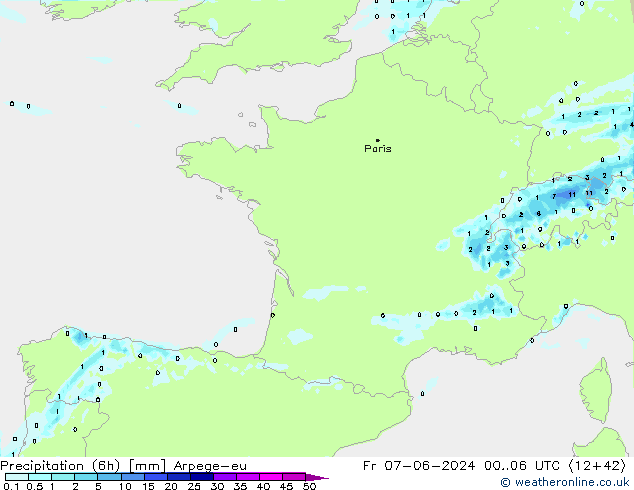 Precipitation (6h) Arpege-eu Fr 07.06.2024 06 UTC