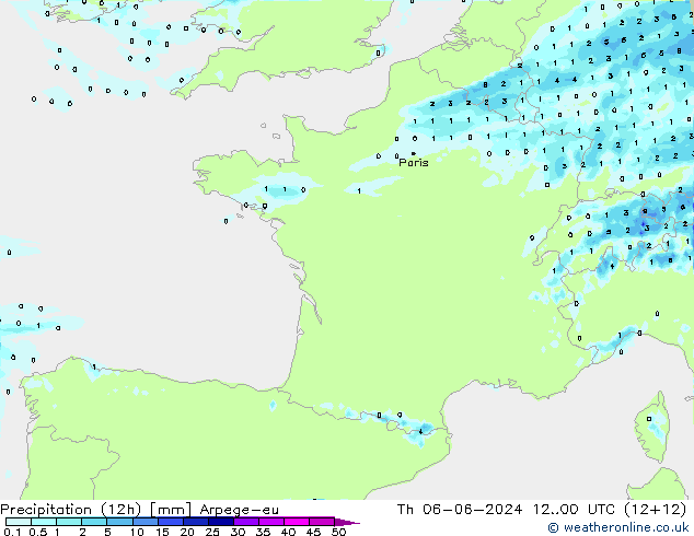 Precipitação (12h) Arpege-eu Qui 06.06.2024 00 UTC