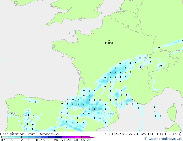 Yağış Arpege-eu Paz 09.06.2024 09 UTC