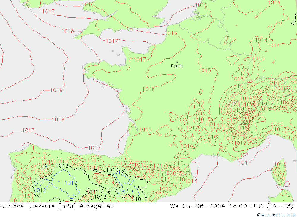 Bodendruck Arpege-eu Mi 05.06.2024 18 UTC