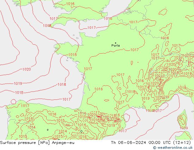 Surface pressure Arpege-eu Th 06.06.2024 00 UTC