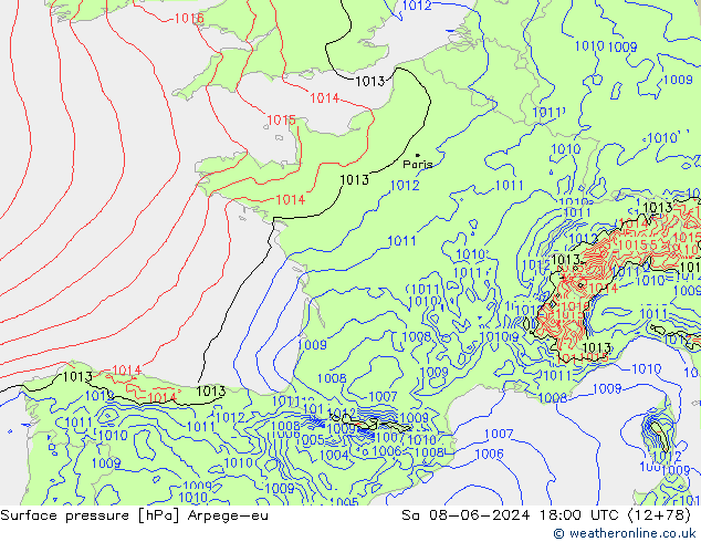 приземное давление Arpege-eu сб 08.06.2024 18 UTC