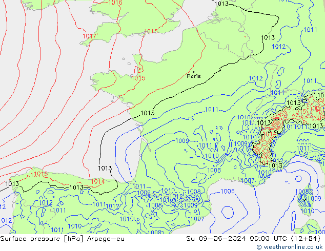 приземное давление Arpege-eu Вс 09.06.2024 00 UTC