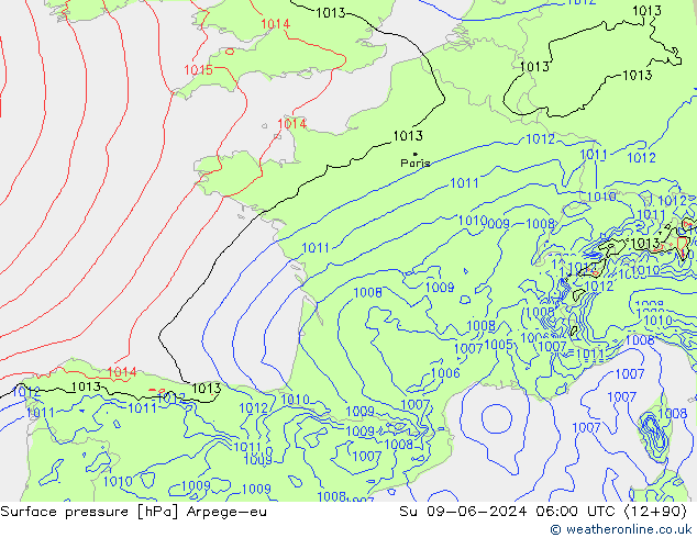 Atmosférický tlak Arpege-eu Ne 09.06.2024 06 UTC