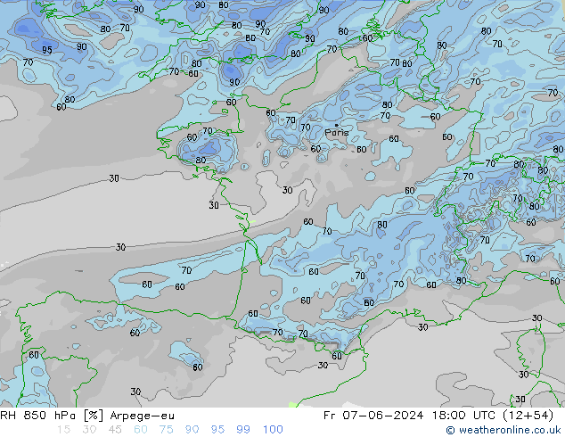 RH 850 hPa Arpege-eu Fr 07.06.2024 18 UTC