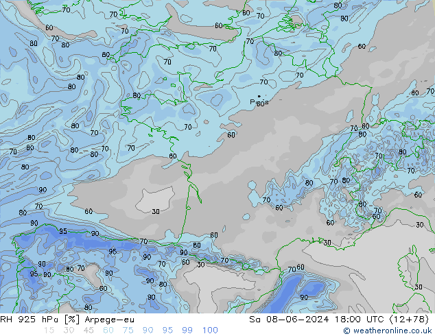 RH 925 гПа Arpege-eu сб 08.06.2024 18 UTC