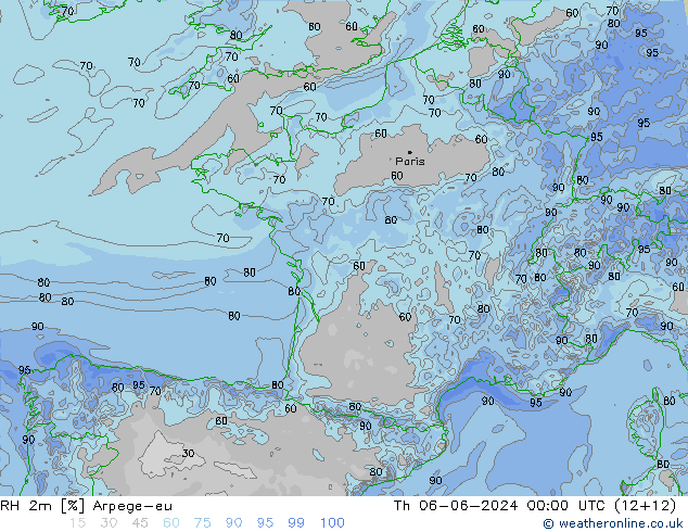 RH 2m Arpege-eu Th 06.06.2024 00 UTC