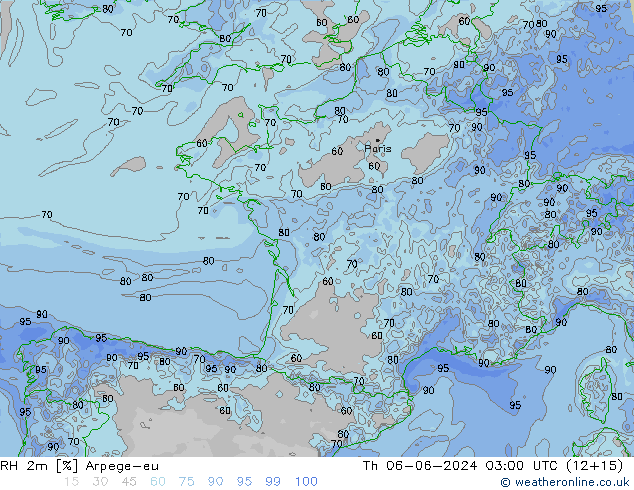 RH 2m Arpege-eu Qui 06.06.2024 03 UTC