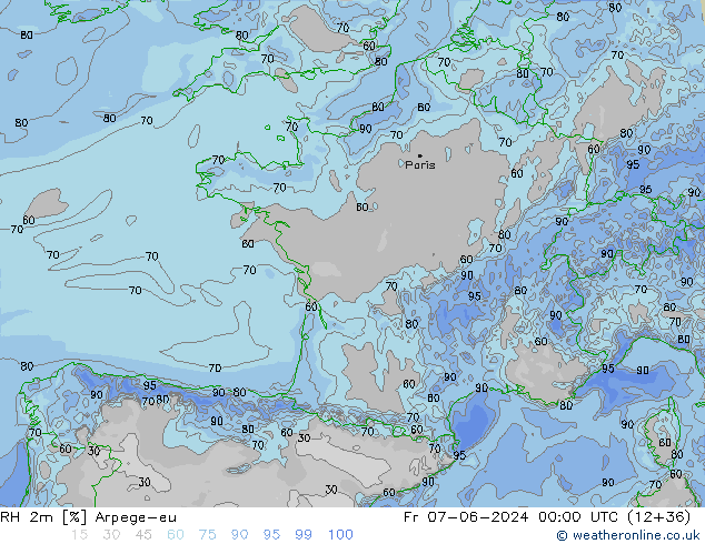 RH 2m Arpege-eu ven 07.06.2024 00 UTC