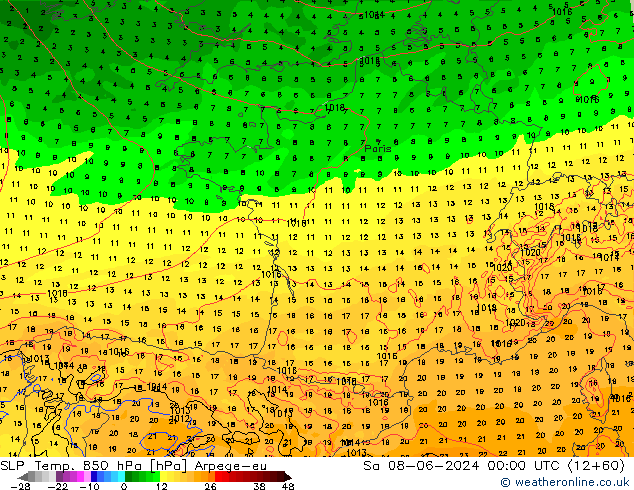 SLP/Temp. 850 hPa Arpege-eu Sa 08.06.2024 00 UTC