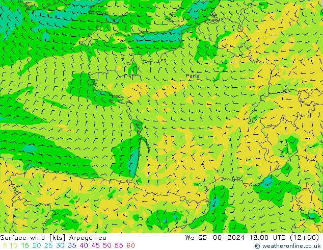 Surface wind Arpege-eu We 05.06.2024 18 UTC