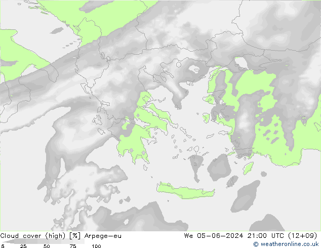 Cloud cover (high) Arpege-eu We 05.06.2024 21 UTC