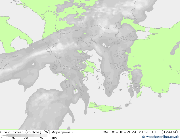 Cloud cover (middle) Arpege-eu We 05.06.2024 21 UTC