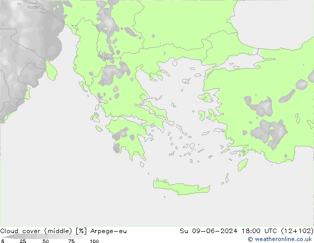 Cloud cover (middle) Arpege-eu Su 09.06.2024 18 UTC