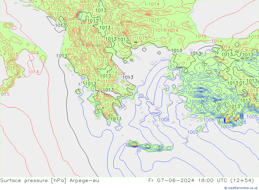 Atmosférický tlak Arpege-eu Pá 07.06.2024 18 UTC