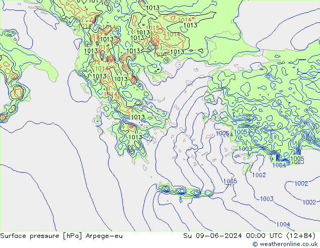 Presión superficial Arpege-eu dom 09.06.2024 00 UTC