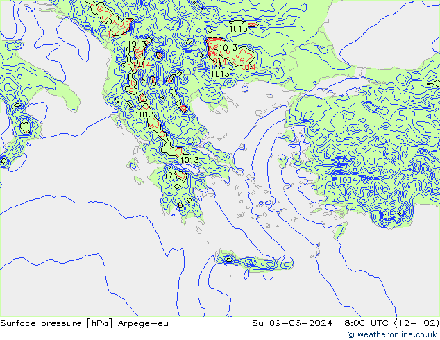 приземное давление Arpege-eu Вс 09.06.2024 18 UTC