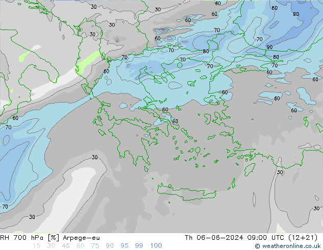 RH 700 hPa Arpege-eu Th 06.06.2024 09 UTC