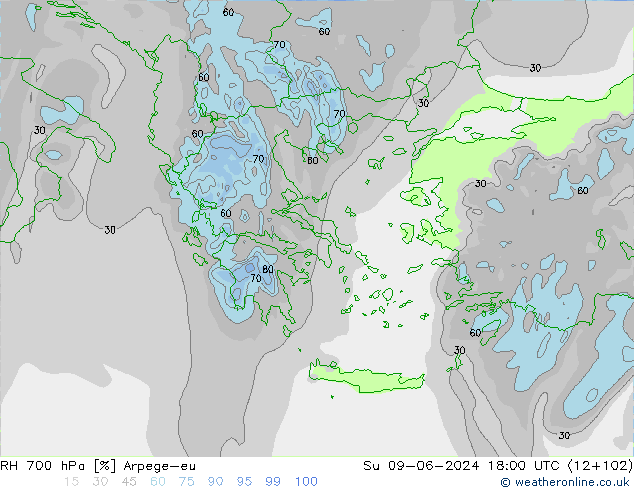 RH 700 hPa Arpege-eu Su 09.06.2024 18 UTC