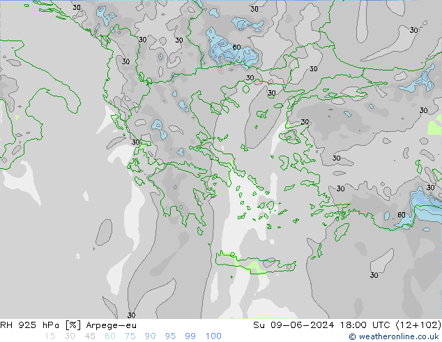 Humidité rel. 925 hPa Arpege-eu dim 09.06.2024 18 UTC