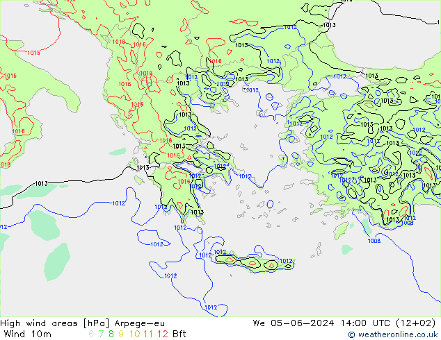 yüksek rüzgarlı alanlar Arpege-eu Çar 05.06.2024 14 UTC