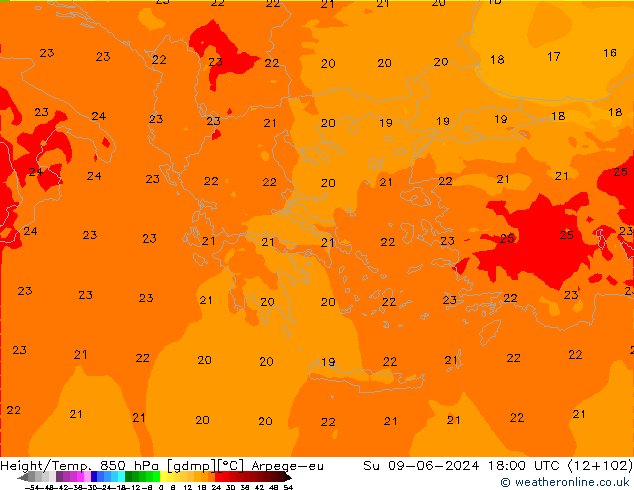 Height/Temp. 850 hPa Arpege-eu  09.06.2024 18 UTC